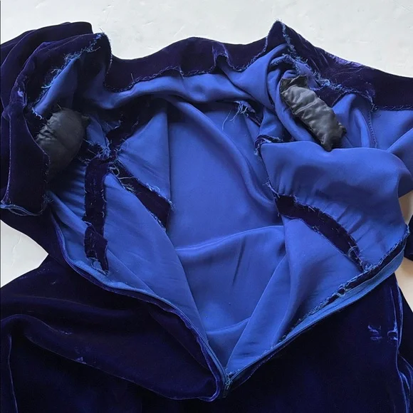 Vintage 70’s Milkmaid Velvet Goth Blue Peasant Gunne Sax 80’s Maxi Dress Gown M - Picture 16 of 17